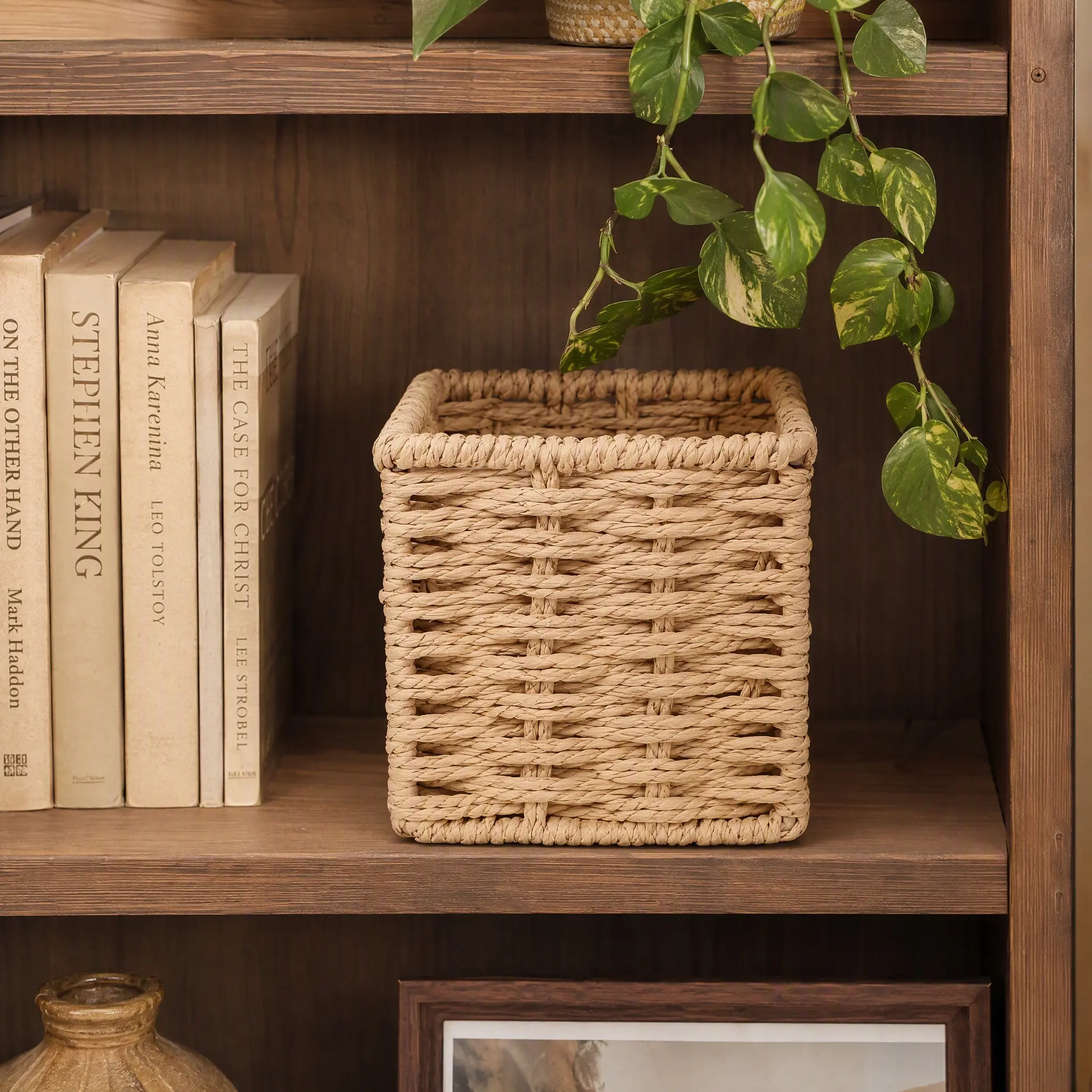 Vertical Woven Holder Desk Stationery Storage Organizer Pen Pencil Organizer Cup Home Office Supplies Paper Rope Basket