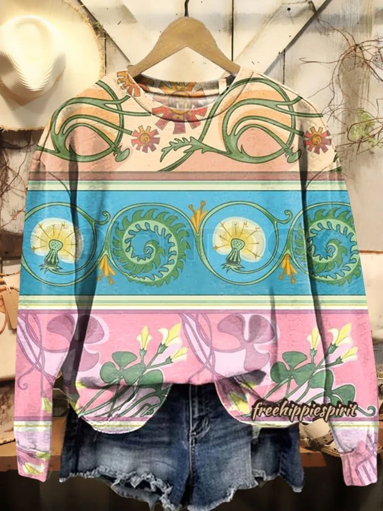 Autumn New Arrinals Women's Vintage Floral Patchwork Art Print Casual Sweatshirt Comfortable Tops for Women,women's Clothing