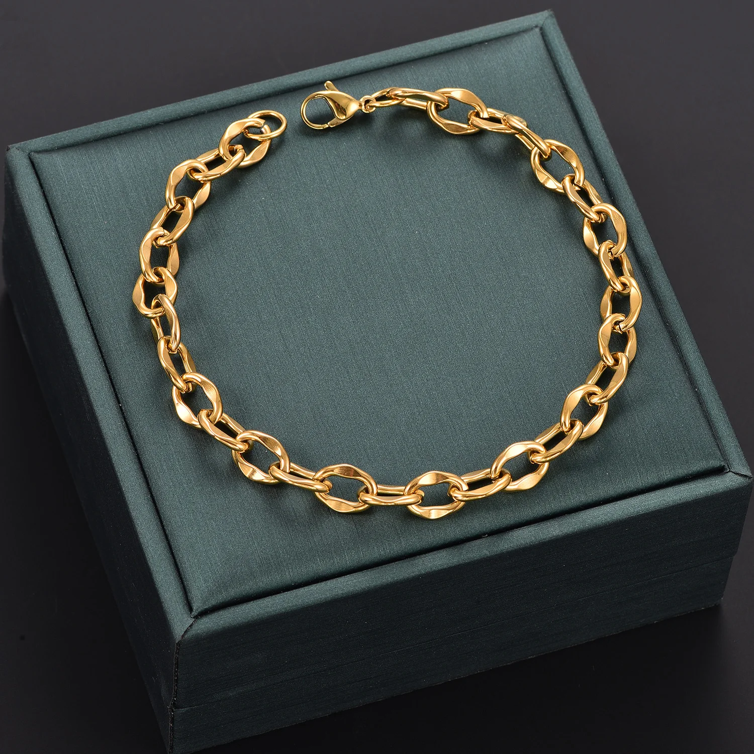 Einfaches Hip-Hop-Edelstahl-Oval-Armband, runder Ring, Fußkette, Rolo-Gliederkette, einfache Handgelenkskette, exquisiter Modeschmuck – Detail 5