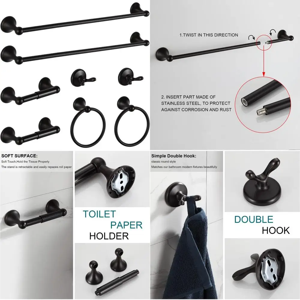 

Oil-Rubbed Bronze Bath Hardware Set - 8-Piece Expandable Towel Bar Rack Accessory Collection for Bathroom