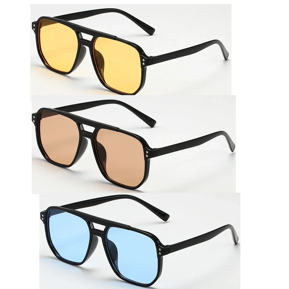 

3Pcs/Set Women Men Square Sun Glasses Retro Polygon Sunglasses Female Vintage Fashion Oculos De Sol Double Beam Eyeglasses