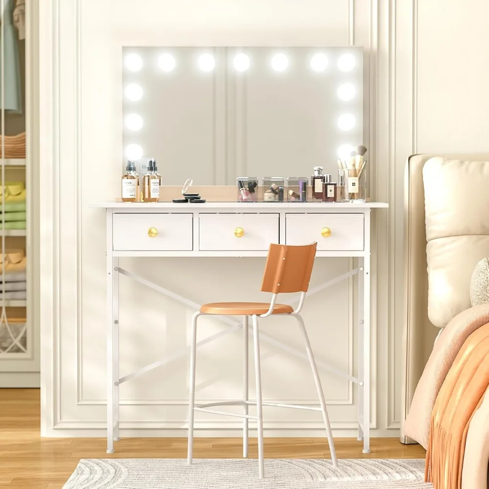 

37.2 Inch White Vanity Desk with 3 Drawers, No Mirror, Perfect for Bedroom or Small Spaces