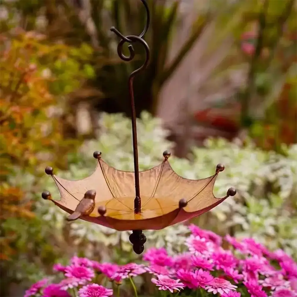 Comedero para Pájaros Colgante para Exteriores, Comedero y Bebedero de Hierro en Forma de Sombrilla para Jardín, Patio Trasero, Comedero para Colibríes