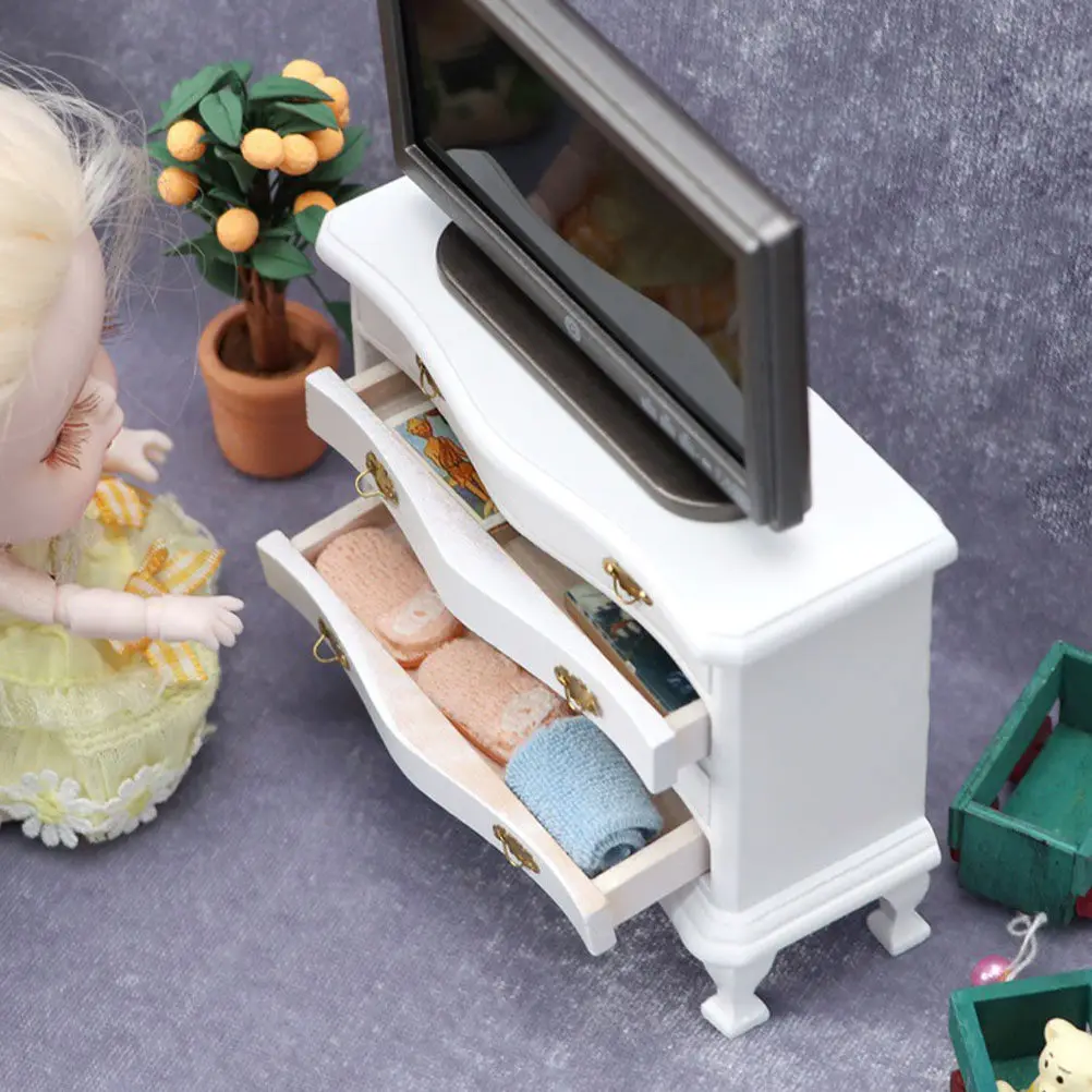 

1Pcs Miniature White Multi-Drawer Cabinet for Mini House Decoration Exquisite Handcrafted Wooden Bedroom Furniture Ornament Mini
