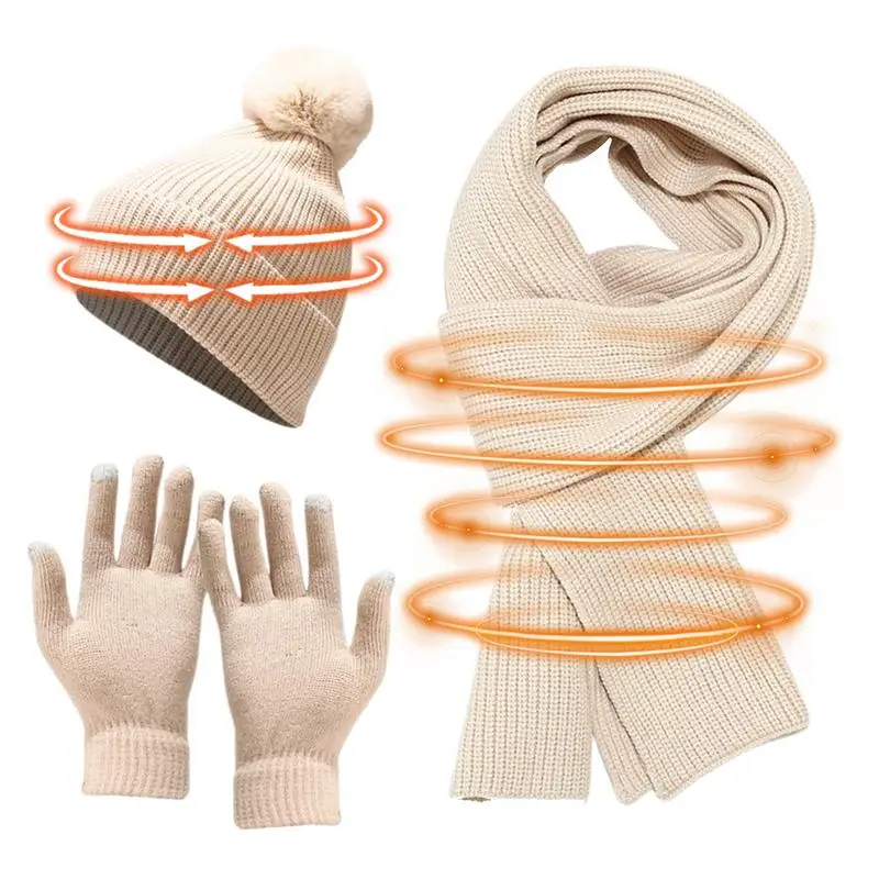 Hat Scarf Gloves Set Women Warmer Knit Scarf Women Winter Hats And Gloves Set Hat And Gloves Set Stocking Stuffers For Walk