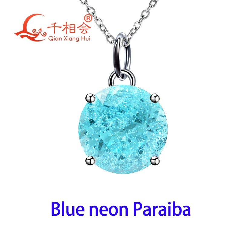 

9mm round shape lab grown YAG neon Paraiba blue and green S925 Silver Pendant Jewelry gift necklace datting