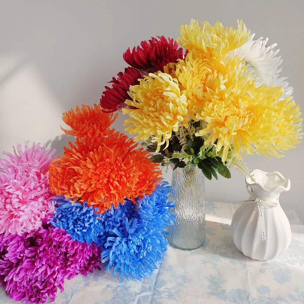 Künstliche Blumen, Chrysanthemensträuße, 7-köpfige Seidenblume für Hochzeit, Schreibtisch, Zuhause, Party, DIY, Dekoration, gefälschte Rosen, Blumenarrangements – Detail 2
