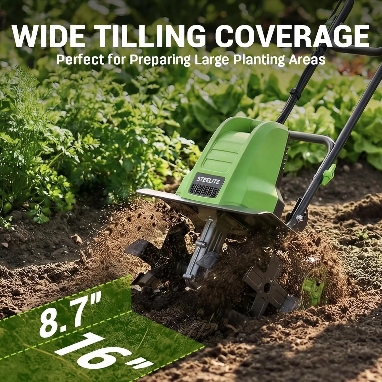 16-Inch Corded Electric Garden Tiller, 13.5 Amp Powerful Cultivator for Soil Preparation and Landscaping, Lightweight Durable Easy-to-Use Design
