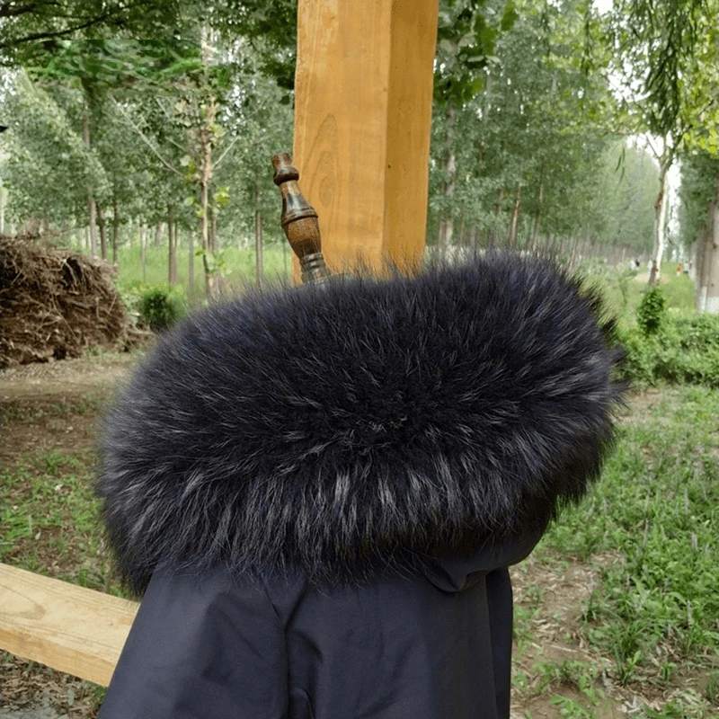 Real Raccoon Fur Collar For Winter Coat Hood Decor Furry Fur Collar Women Men Real Fur Shawl luxury Warm Large Size Fur Scarf