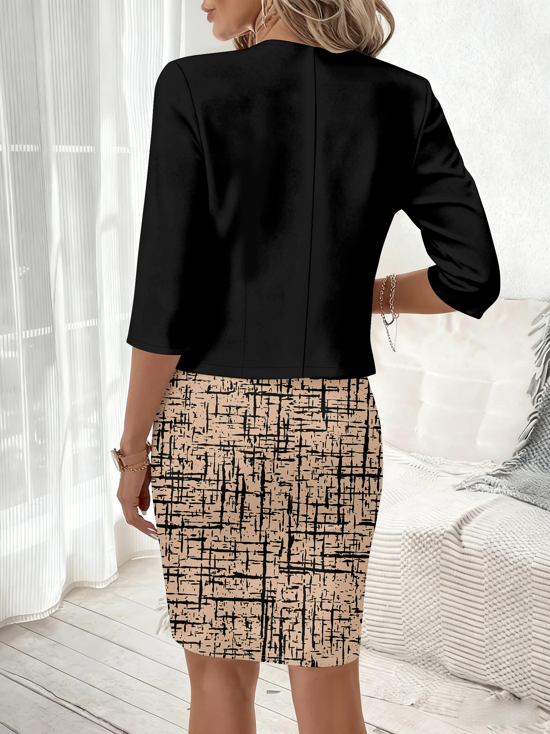 Printed Design Autumn and winter styles Geometric Print Pattern Design casual style dress suit