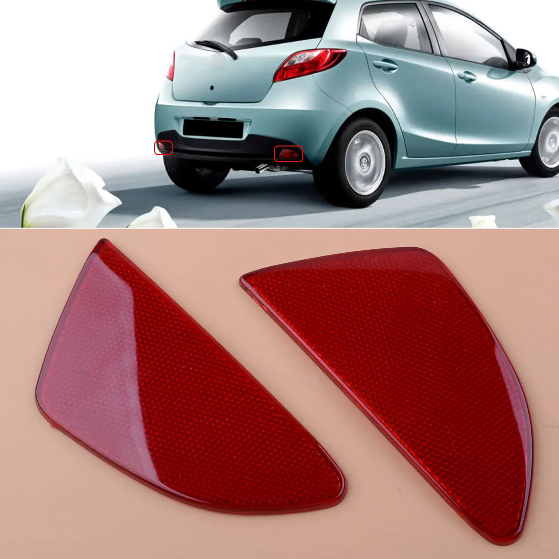 1Pair Car ABS Red Rear Fog Light Bumper Reflector Fit For Mazda 2 Demio 5 Door Hatchback 2015 2016 2017 2018