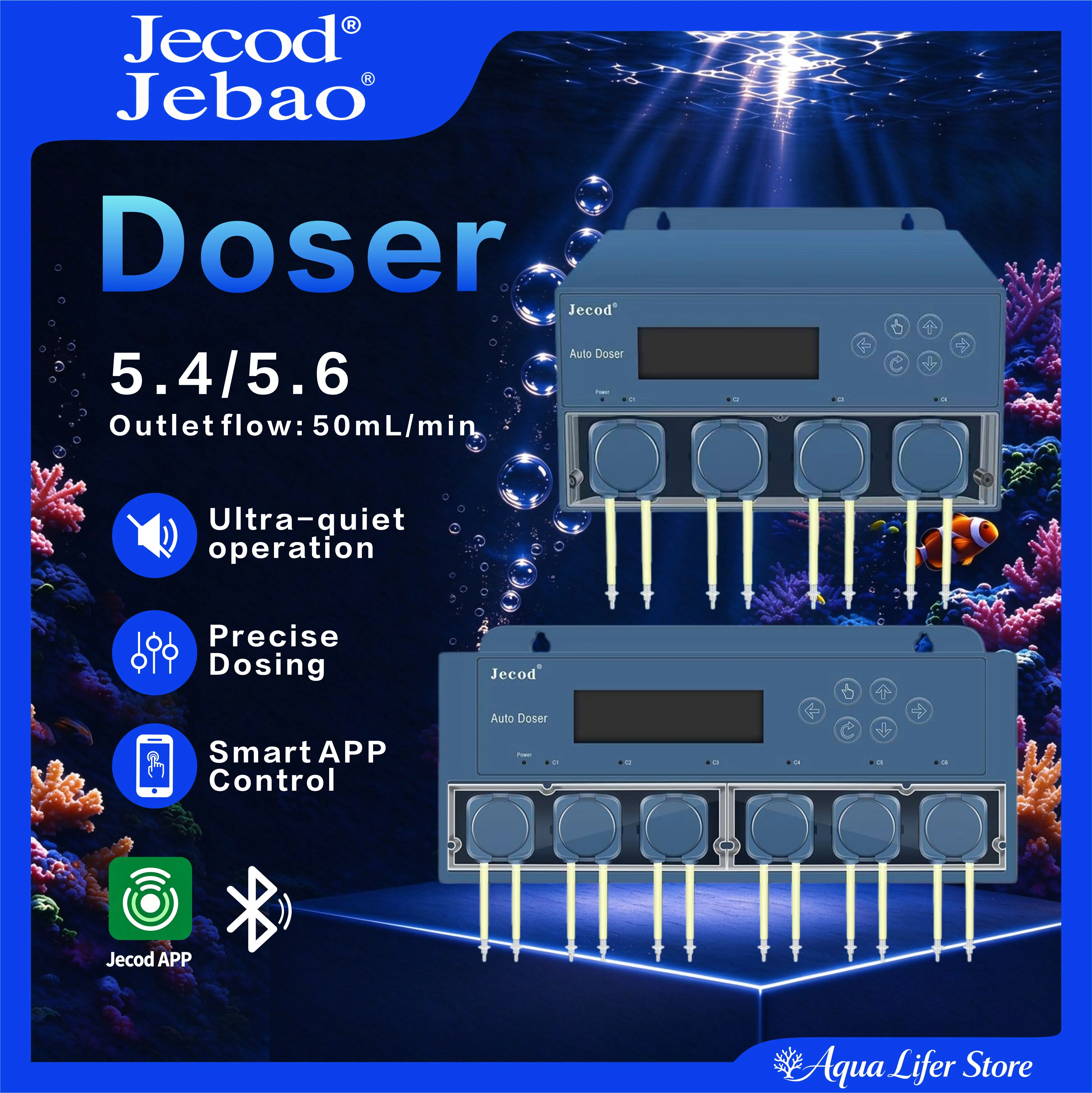 Jebao Jecod Doser-5.4/5.6 Marine Aquarium Automatic Dosing Pump, Bluetooth APP Control Peristaltic Liquid Doser for Reef Tank