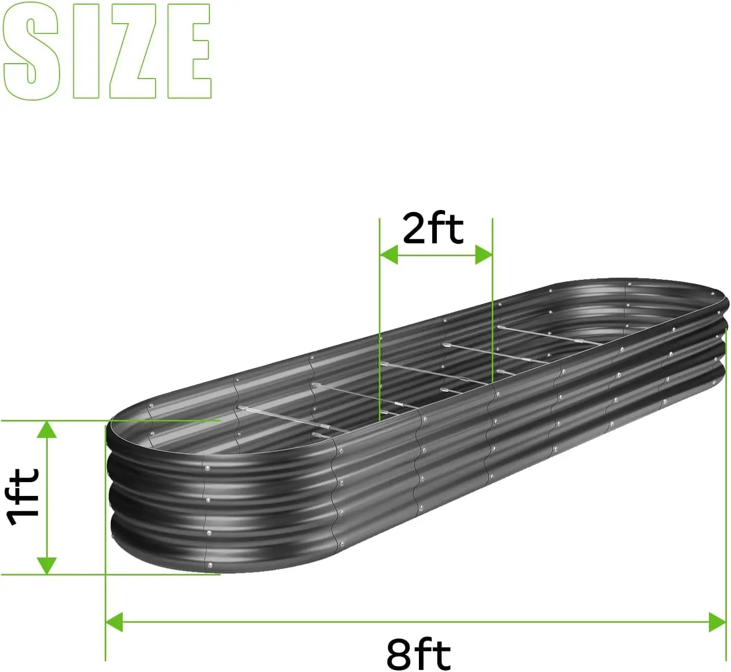 طقم سرير حديقة مرتفع مجلفن 8 × 2 × 1 قدم سعة 108 جالون صناديق حديقة مرتفعة خارجية بيضاوية معدنية أثار سرير حديقة للخضراوات #2