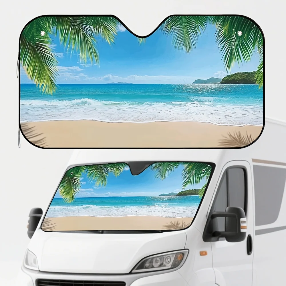 

Солнцезащитный козырек для автомобиля с тропическим пляжным принтом, стильным изображением пальм и океана, 4 присоски, подходит для легковых автомобилей, внедорожников, грузовиков, складной, защита от УФ-излучения.