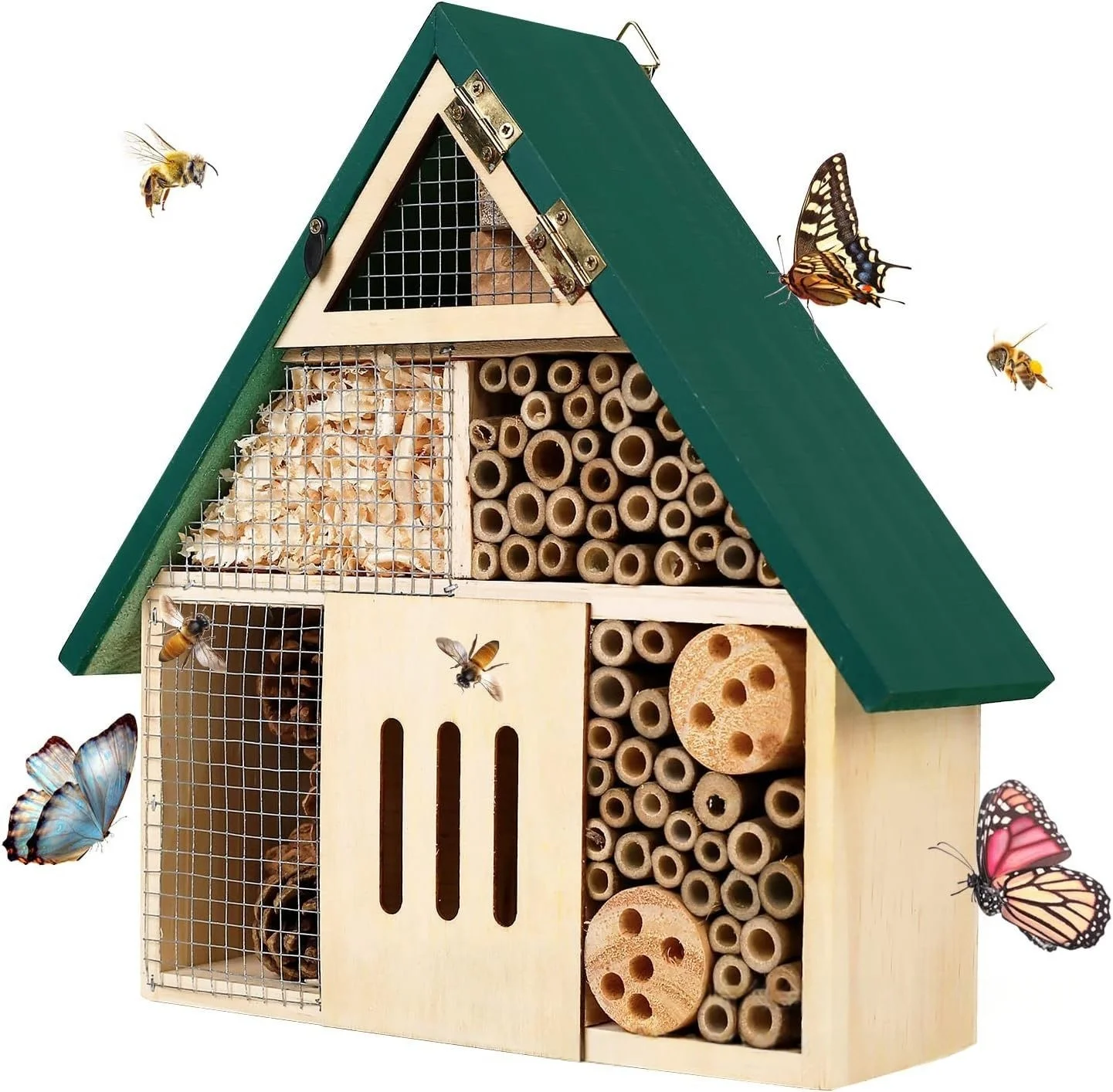 Wooden Insect Bee House Box Hanging Beneficial Insect Habitat for Bee Butterfly Ladybirds Beneficial