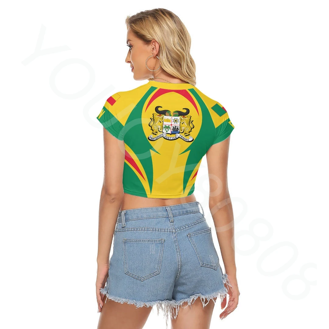 African Region Ladies Clothing Printed Slim Top T-Shirt - Benin Action Flag Ladies Raglan Cropped T-Shirt