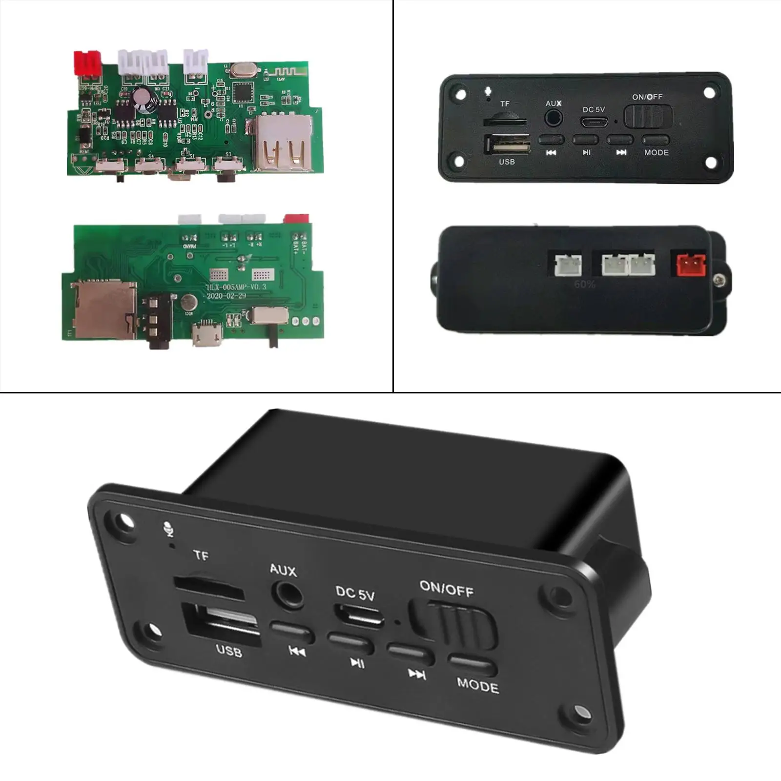 Placa de MP3, entrada auxiliar del módulo, reproductor de módulo de audio con amplificador de potencia 2 x 3 W, compatible con tarjeta MP3 USB TF