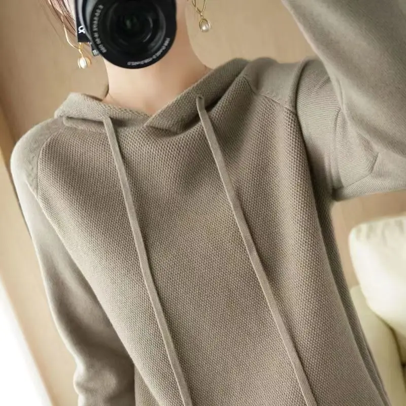 

2023 Korean Fashion New Autumn Women's Cashmere Sweater Sports Hoodie Pullover Knitted Loose Street Wear X157