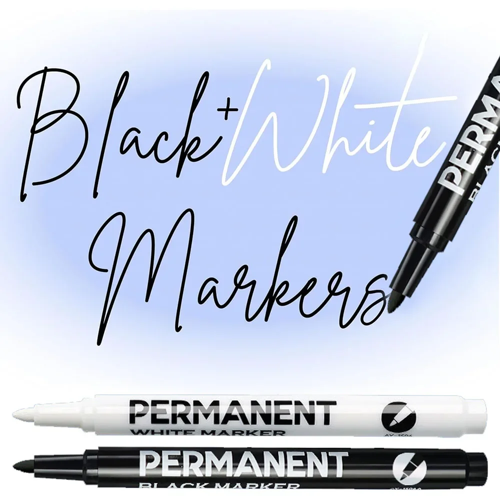 

Black White Paint Pens Marker Permanent Waterproof Inks 2mm Tip For Metal Wood Canvas Fabric Plastic Tire Glass