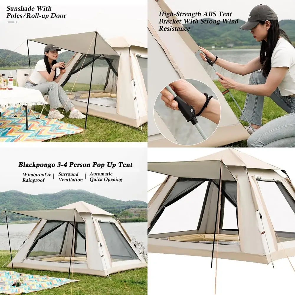

Instant Pop Up Camping Tent for 4-6 Person, 2 Mesh Windows & 2 Doors, Easy Set Up with Vestibule & Rainfly