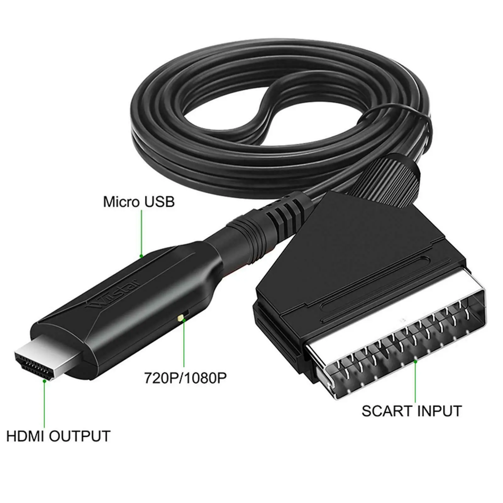 HDMI compatível com conversor Scart, adaptador de cabo de áudio e vídeo para HDTV e DVD, entrada e saída 1080p