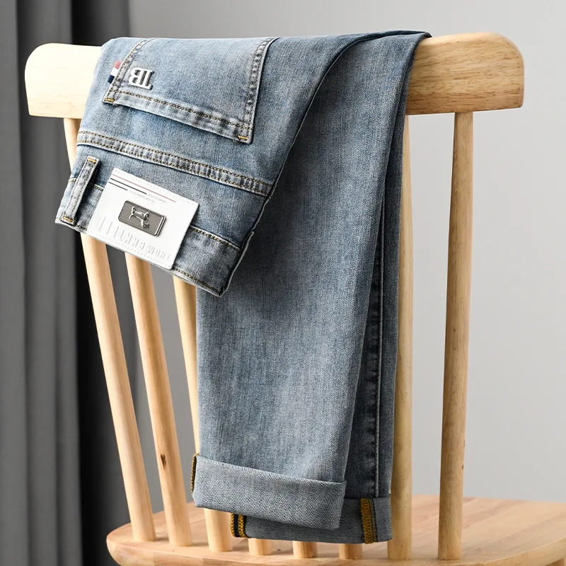 Spring and Summer Light Blue Men's Jeans 2024 New Trendy Versatile Street Fashion Casual High-End Trousers