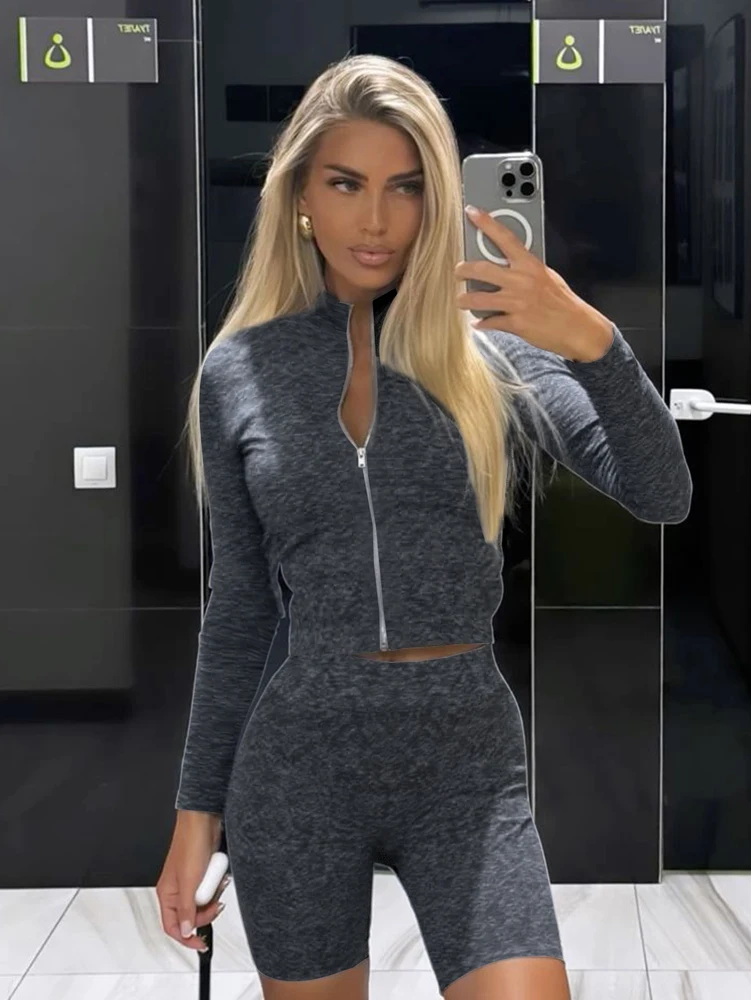 2026 New Arrivals European & American Women's Casual Style Jacket, Cropped Top, Cropped Trousers Sports Set Running & Fitness