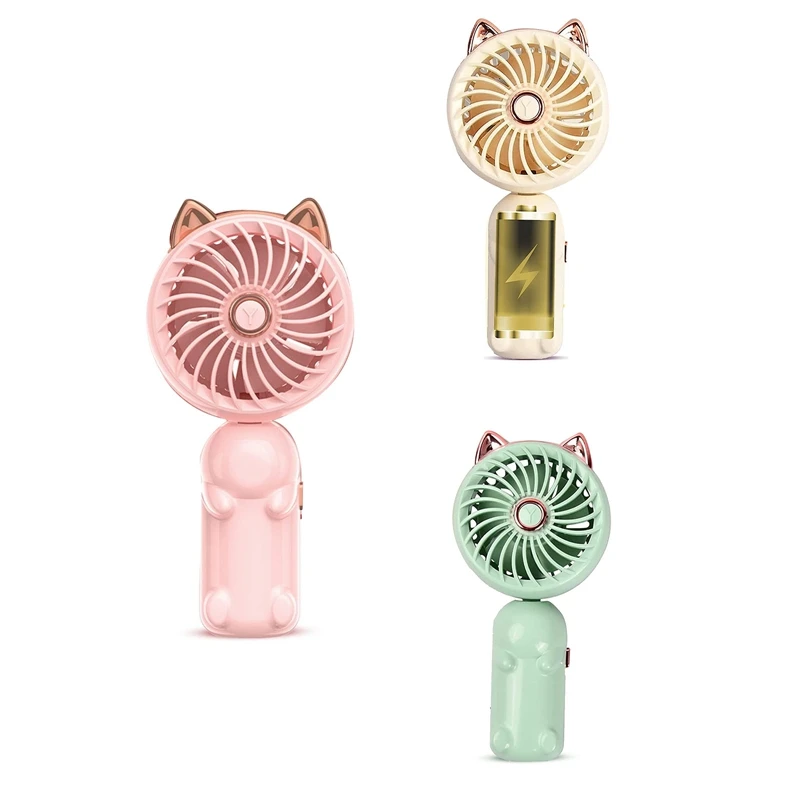 

Portable Hand Held Fan With Cat Ears - Mini Fan With USB Rechargeable Battery Foldable Small Fan