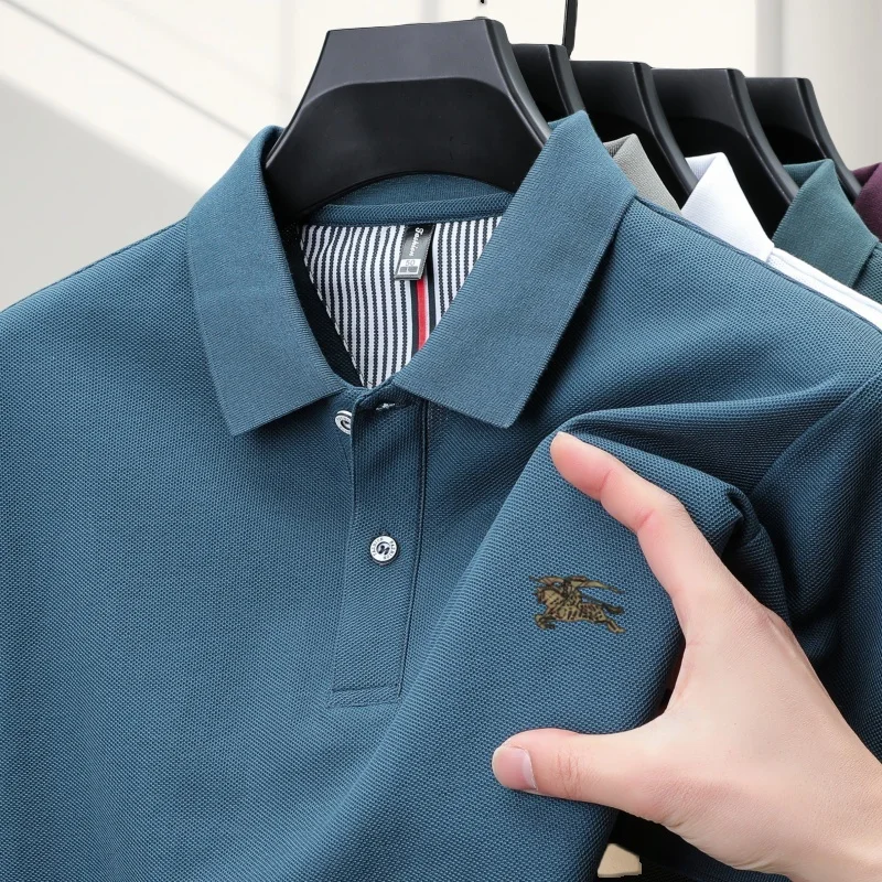 New men's summer high-end brand Junma printed short sleeved polo shirt 100% pure cotton casual business event essential T-shirt