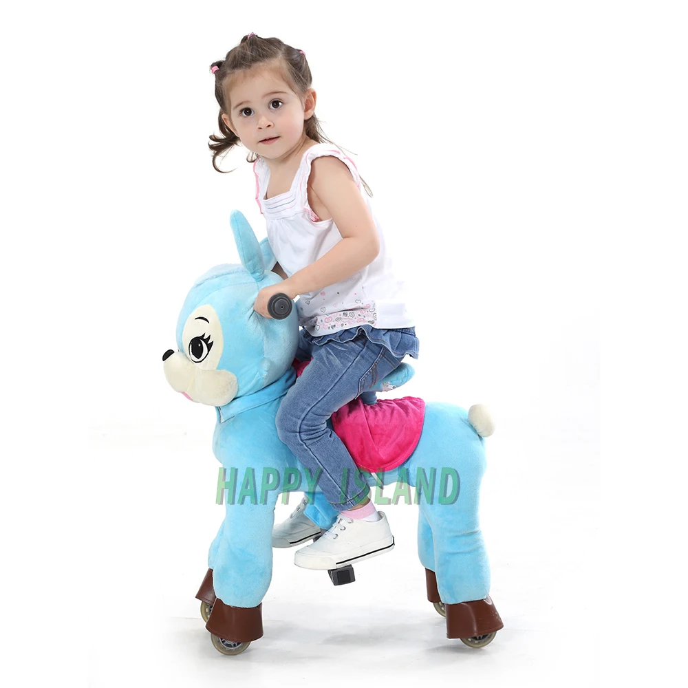 Blue Rabbit Ride on Horse Toys Cute Riding Horse Animal Walking Horse with Wheels for 3-6 Years Kids Birthday Gifts