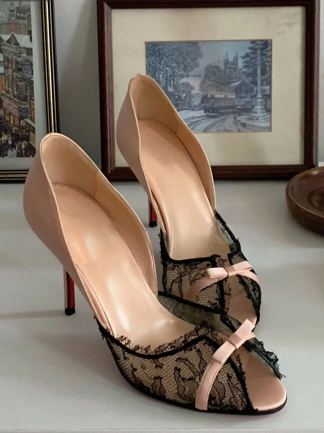 Sexy Lace Bow Satin Peep Toe High Heels Women 2025 New in Elegant Shallow Luxury Designer Pumps Sandals Party Vintage Shoes