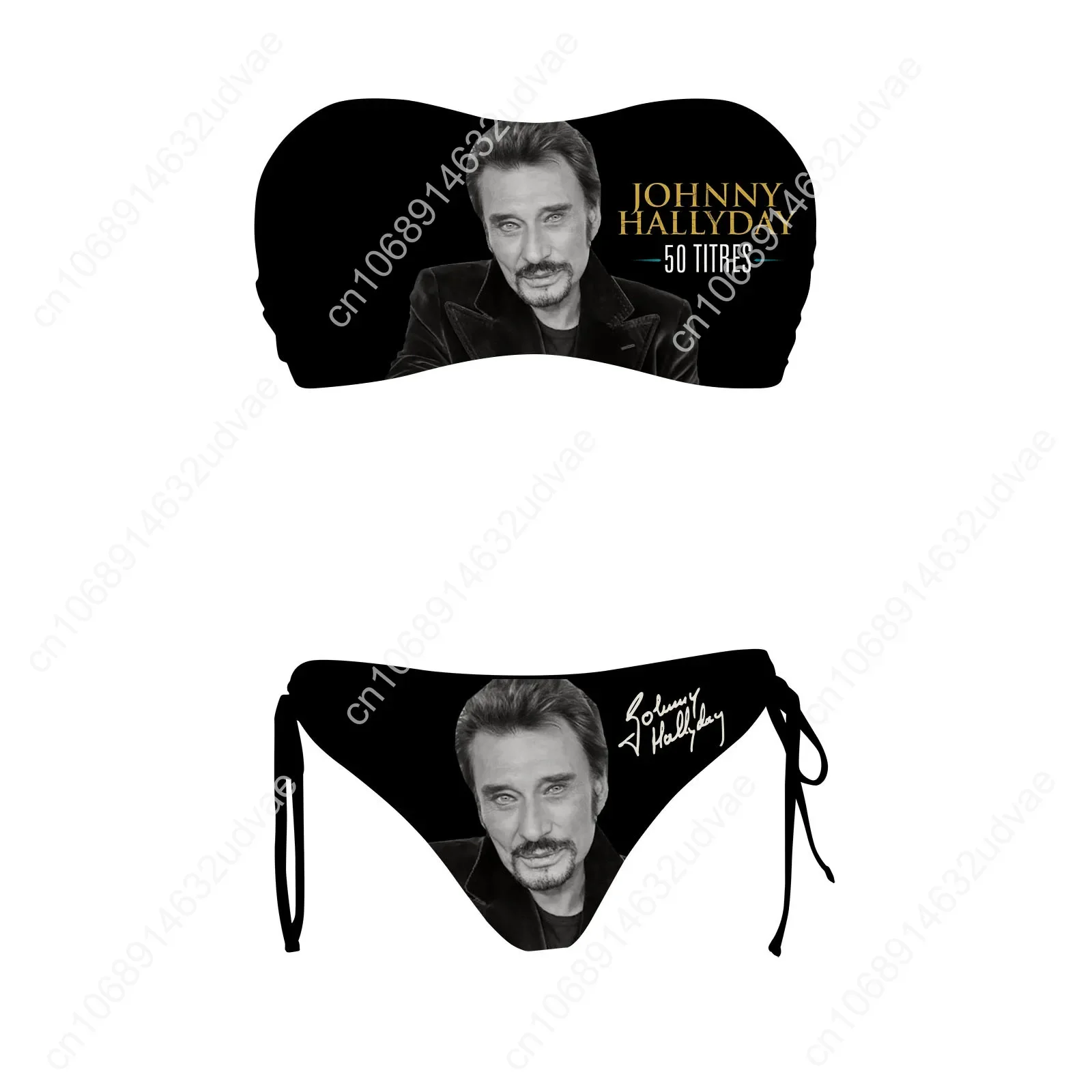 Johnny Hallyday Badeanzug für Damen, zweiteiliges Set mit Kordelzug, Badeanzüge, personalisierte Badebekleidung, Pool-Party-Bikini, individuelle Strandbekleidung