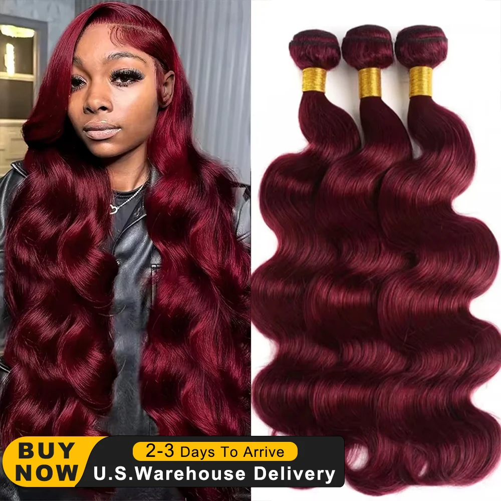 

99j Burgundy Colored Body Wave Human Hair Bundles Brazilian Wavy 1/3/4 Bundles Human Hair Colored Read Brown Hair Bundles