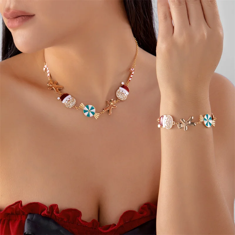 Minimalist Christmas Jewelry Set for Women Alloy Necklace with Old Man and Gingerbread Necklace Perfect as Jewelry Accessories