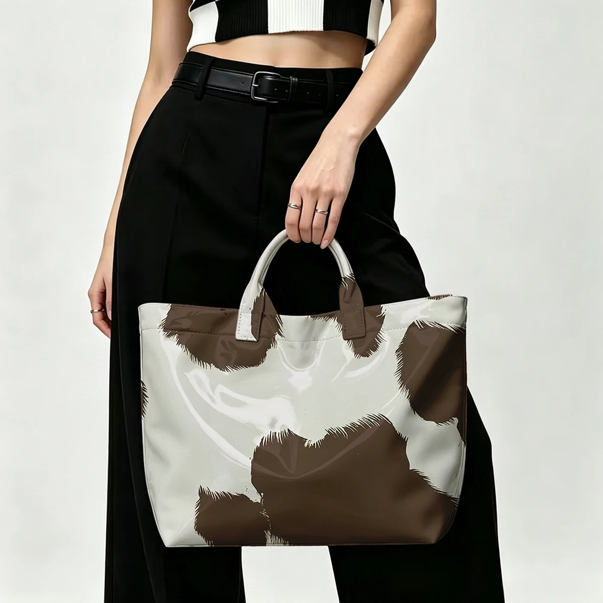 Cow pattern PVC Tote Bag Waterproof Transparent Jelly Bag Beach Bag Tote Pouch Bow Handbags Storage Bag