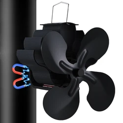 Magnetic Heat Powered Wood Stove Fan for Chimneys and Pipes Efficient Heat Circulation Suitable for Wood/Log Burner/Fireplace
