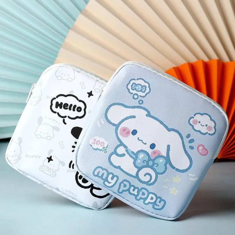 2024 Sanrio Sanitary Pad Pouch Cinnamonroll Pochacco Cartoon Mini Makeup Bag Girls Kawaii Portable Sanitary Napkin Storage Bag