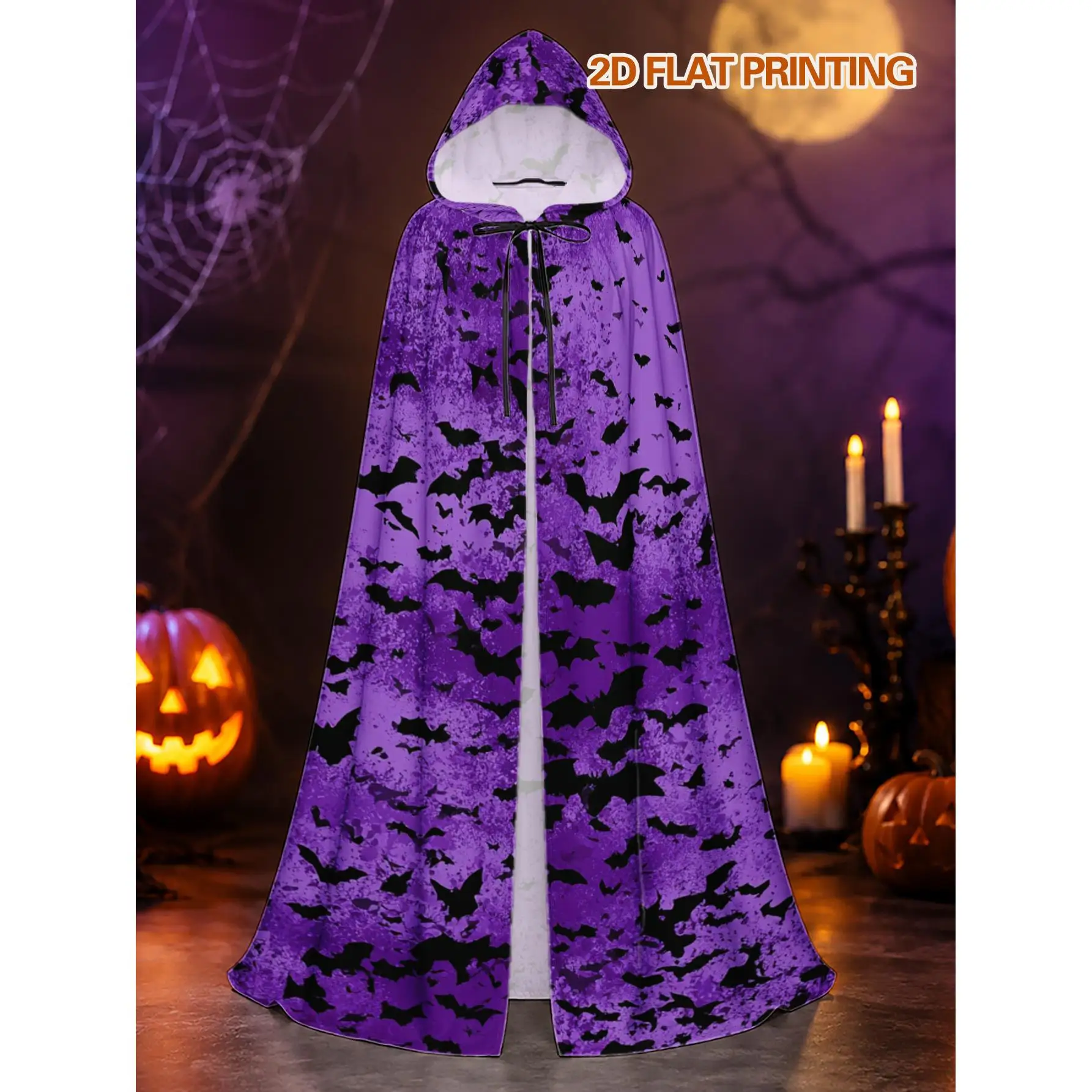 Polyester Hooded Cape with Halloween Gothic Flying Bats Elements Halloween Costume And Christmas Celebration