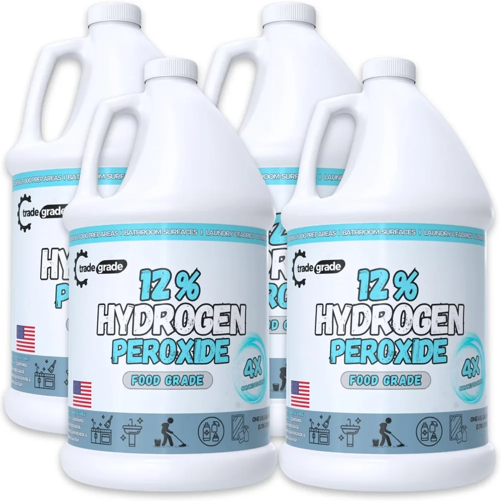 TradeGrade 12% Food Grade Hydrogen Peroxide H2O2 4X Concentrate Multipurpose Cleaner Home Kitchen Laundry 4 Gallons
