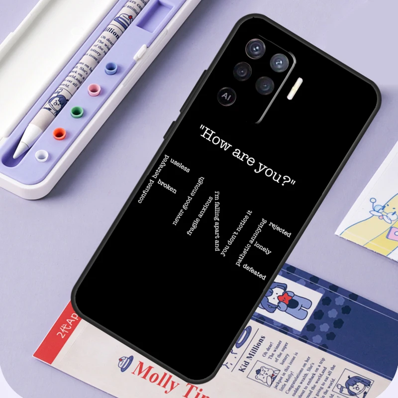 Sad depression Black Word Cover For OPPO A74 A54 A94 A3S A15 A16 A83 A91 A93 A52 A72 A5 A9 A31 A53 A53S 2020 Fundas