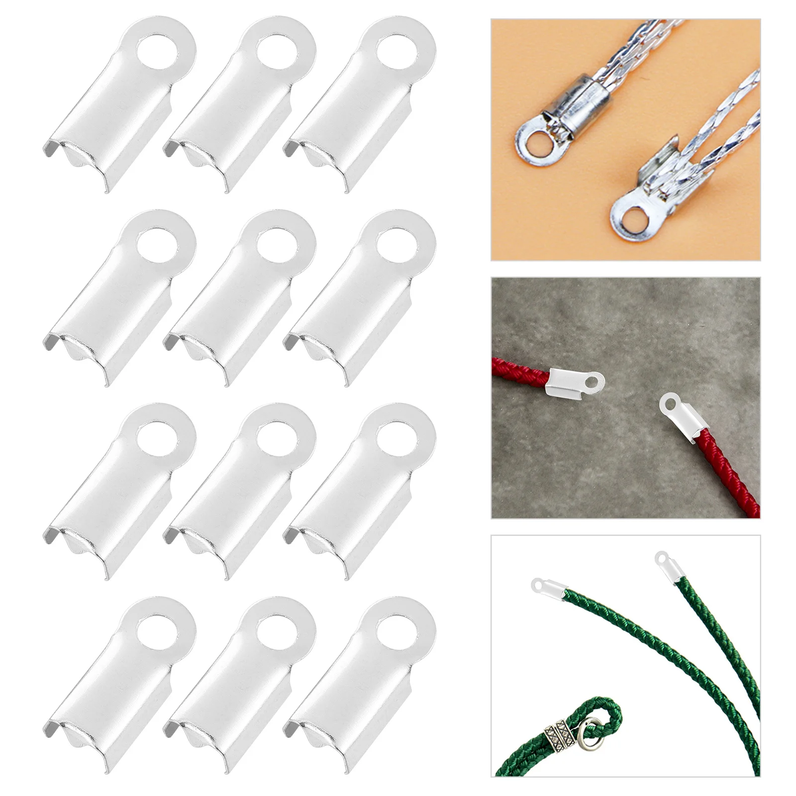 

500Pcs Portable Metal Ribbon Clamps Jewelry Crimps Kit for Fabric Ribbon Webbing Embossed Wristbands Jewelry Crimps