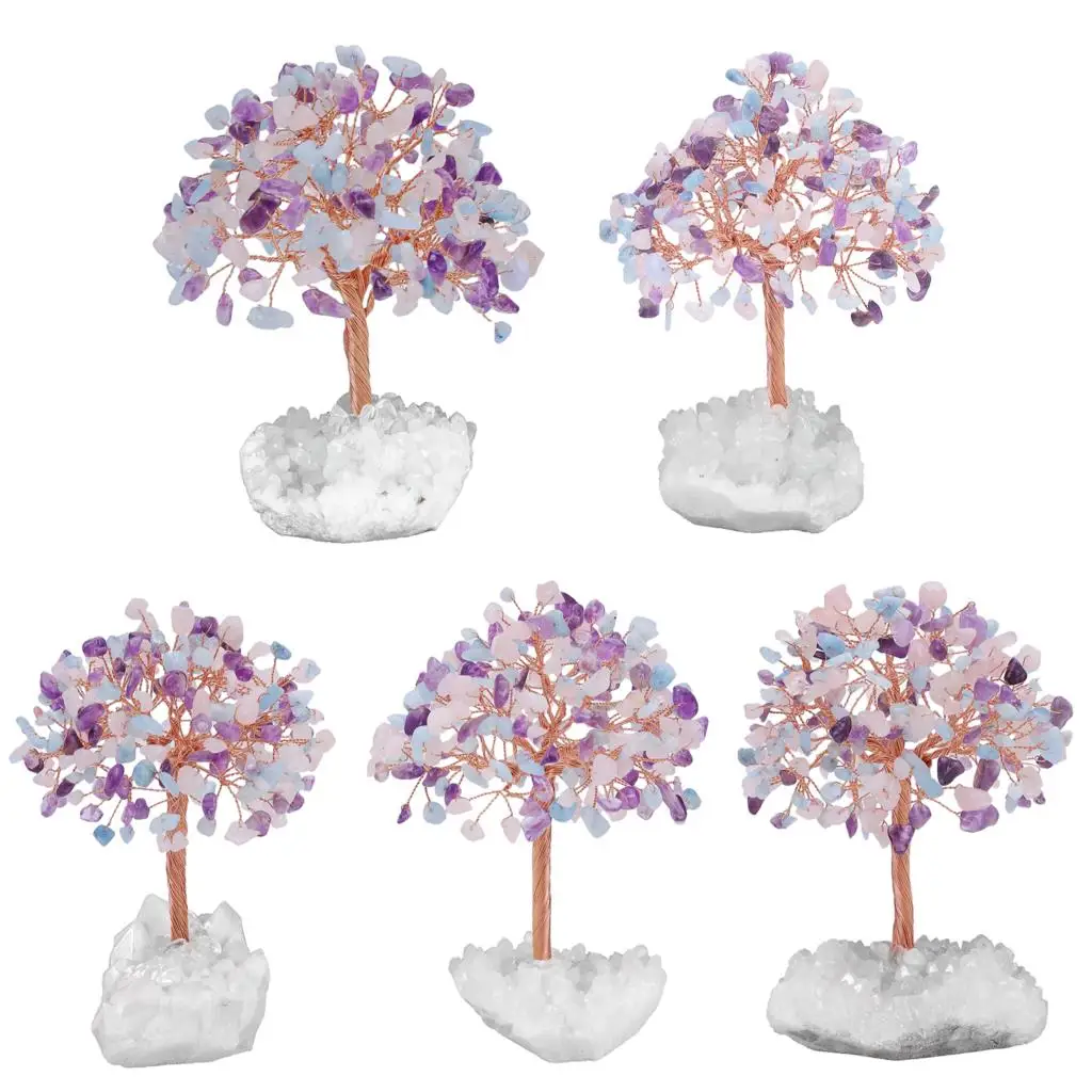 Natural Crystal Money Tree With Rock Quartz Cluster Base Fengshui Decoration For Luck Wealth Room Decor Office Ornaments
