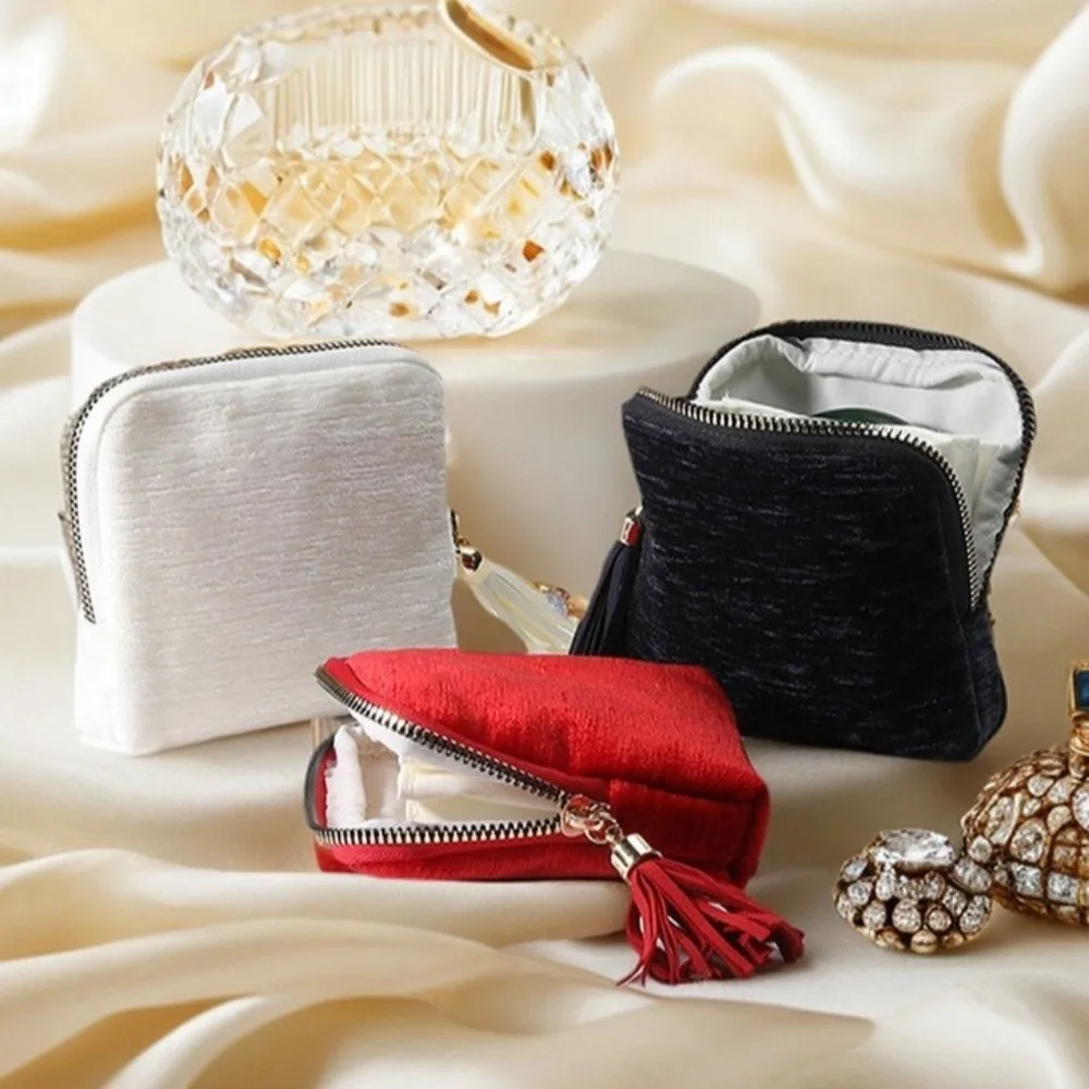 

Cosmetic Bag Five-Layer Jewelry Packing Bag Tassel Zipper Jewelry Storage Bag Large Capacity Velvet Jewelry Holder Earrings