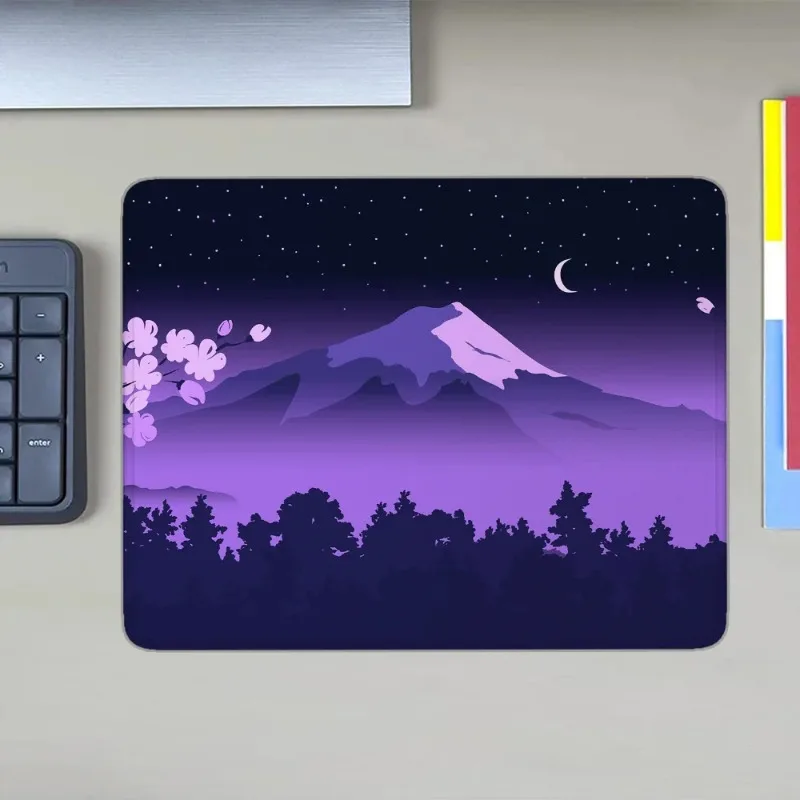 

Fuji Desk Mat Purple Blue Mouse Pad Japanese Fuji Sakura Cherry Blossom Mountain landscape Small Gaming Mousepad 20x25