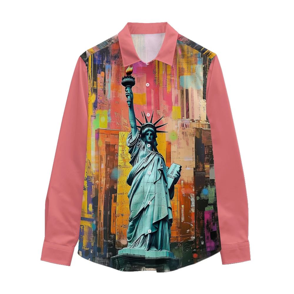 Famous scenic spot patterns, long sleeved shirts, spring and autumn new styles,