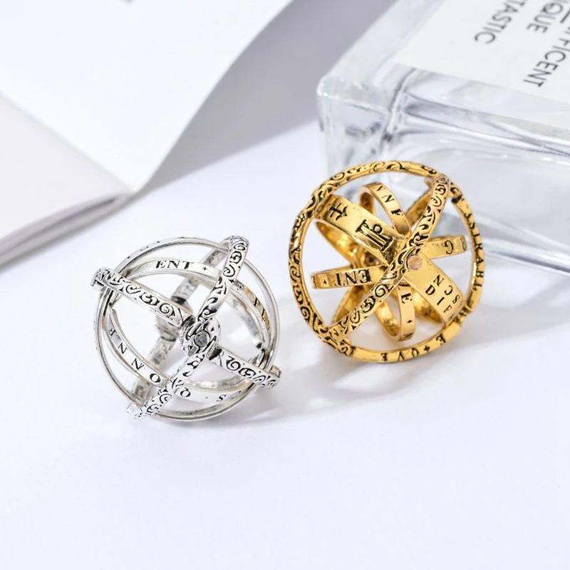 Vintage Astronomische Kugel aus Legierung, drehbarer kosmischer Ring für Männer und Frauen, kreative, verformbare, komplizierte Halskette – Detail 4