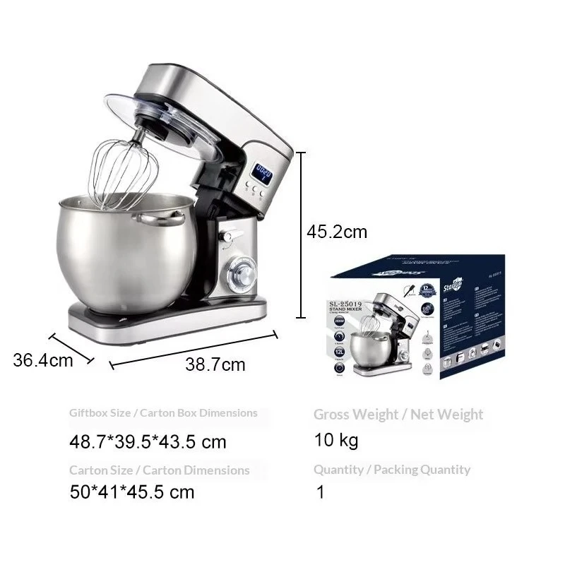 12L 3‑Speed Chef Machine Household Dough Mixer Fully Automatic Multi‑Function All‑In‑One Stand Mixer For Home Baking