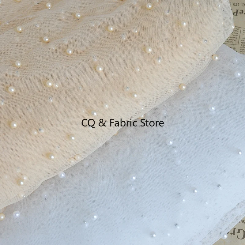 

Multicolor Nail Pearl Fabric Dress Net Yarn Jewelry Soft Cloth Dress Tulle Fabric Beaded Mesh Lace Fabric