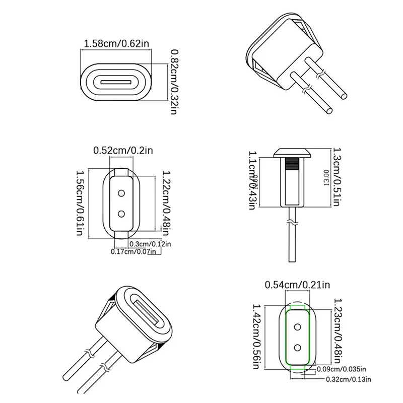 Conector elíptico USB tipo C com fivela de cartão, fêmea carregamento rápido Jack Port, USB-C tomada do carregador, lâmpada de mesa