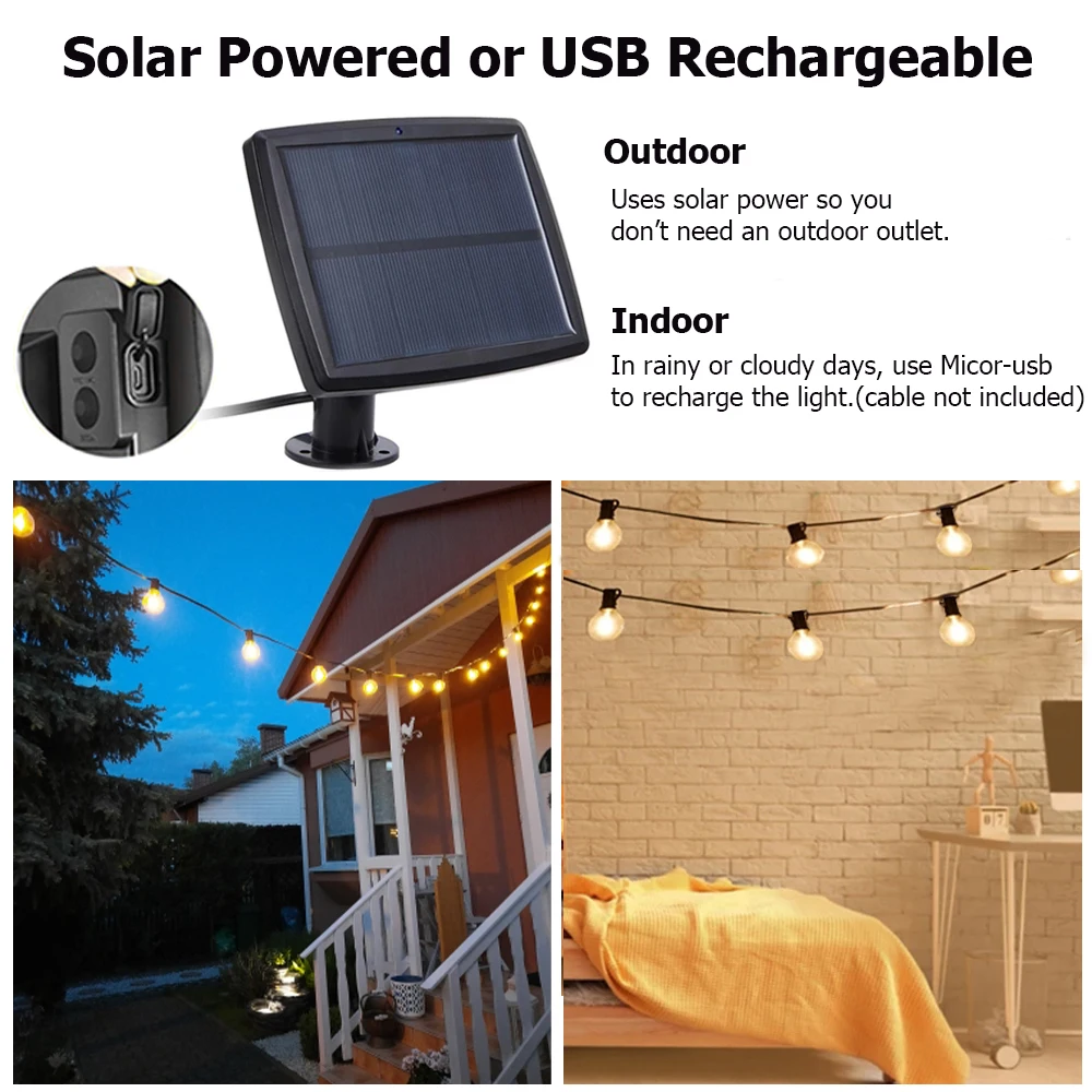 Solar Light Outdoor Street Garland String Lights G40 Edison Glass Solar Led Light Outdoor Solar Lamp For Garden Camping 5/7.6M